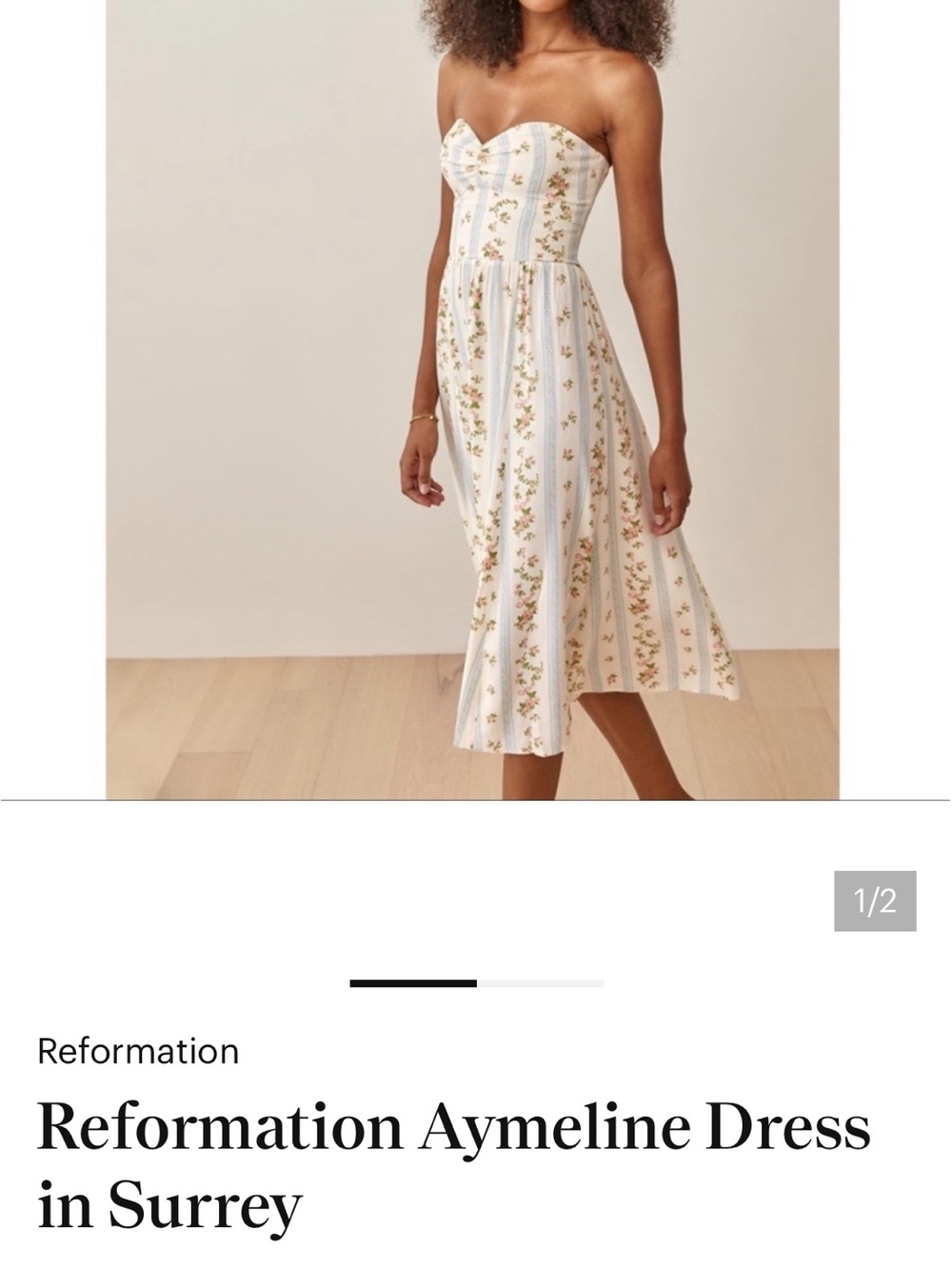 NWT Reformation Cream and Gold Floral Strapless Midi Dress